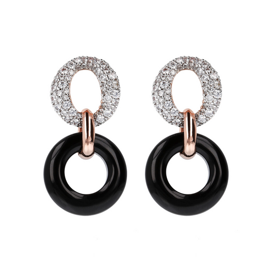 Double Circle Pendant Earrings in Natural Stone and Cubic Zirconia
