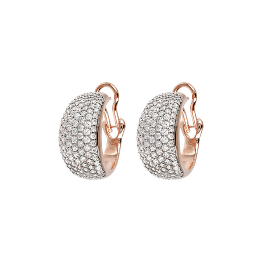 Domed Hoop Earrings with Pavé in Cubic Zirconia