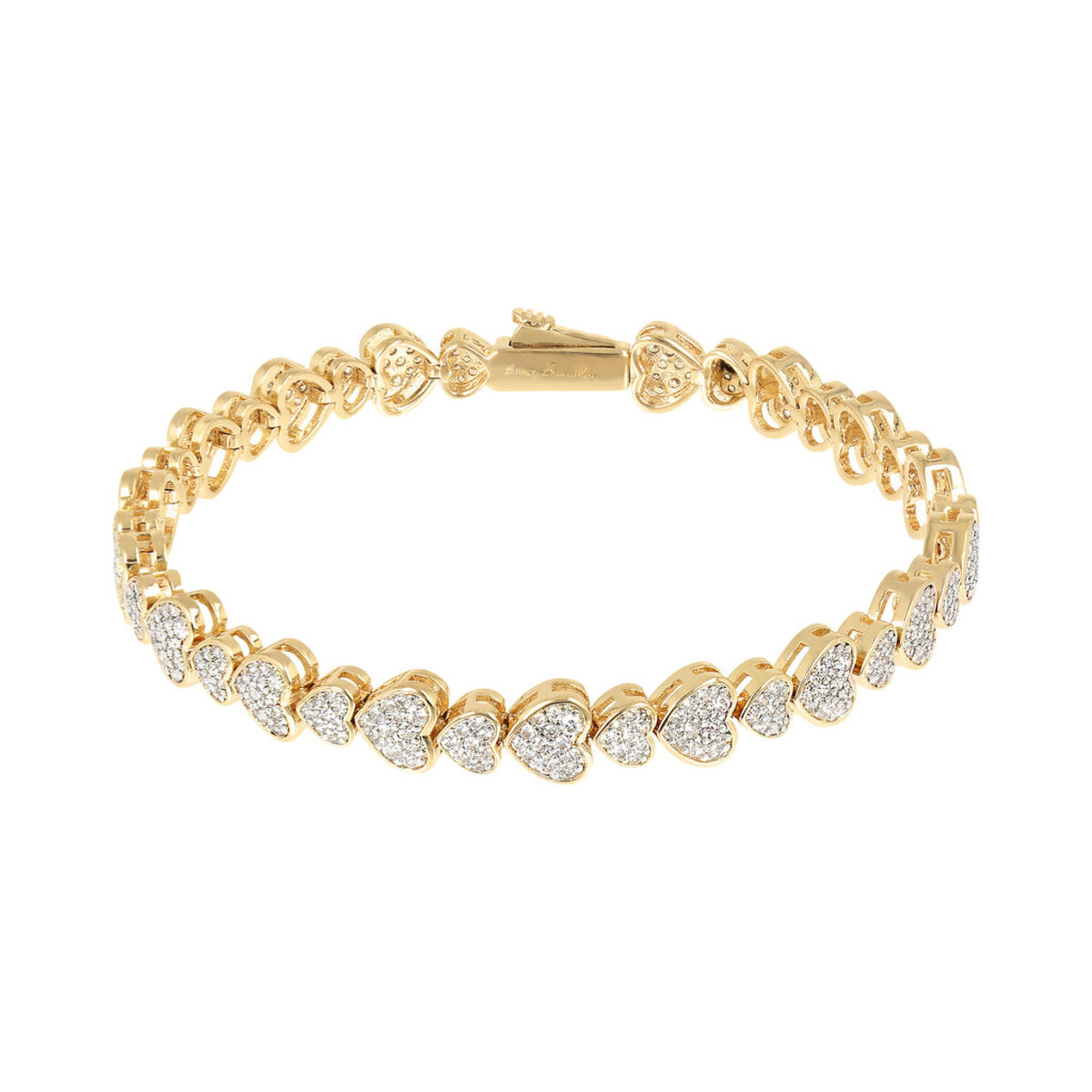 Golden Tennis Bracelet with Pavé Hearts in Cubic Zirconia