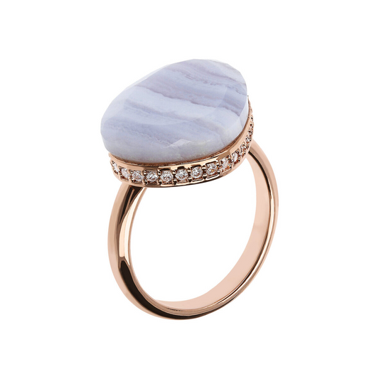 Drop Cocktail Ring with Natural Stone and Cubic Zirconia