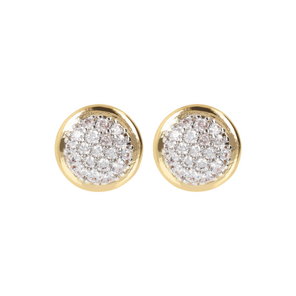 Golden Stud Earrings with Pavé in Cubic Zirconia