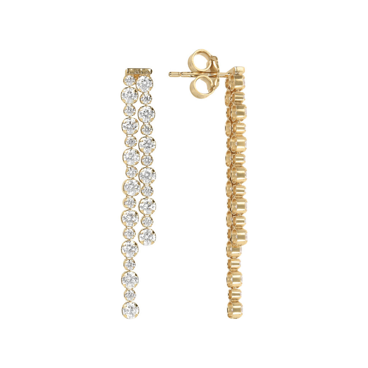 Golden Tennis Double Earrings with Cubic Zirconia