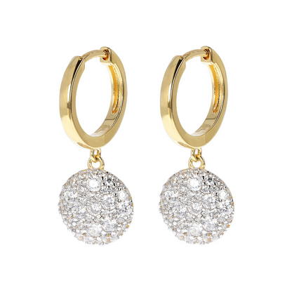 Golden Hoop Earrings with Pavé Pendant in Cubic Zirconia