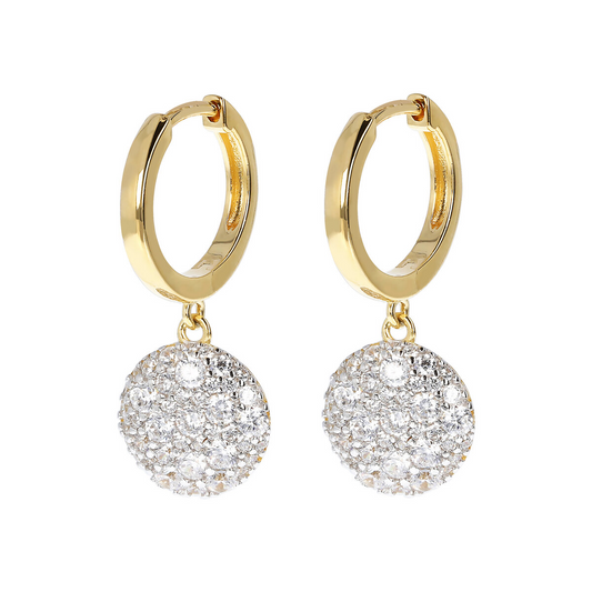 Golden Hoop Earrings with Pavé Pendant in Cubic Zirconia