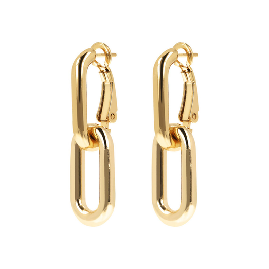 Golden Pendant Earrings with Elongated Forzatina Paperclip