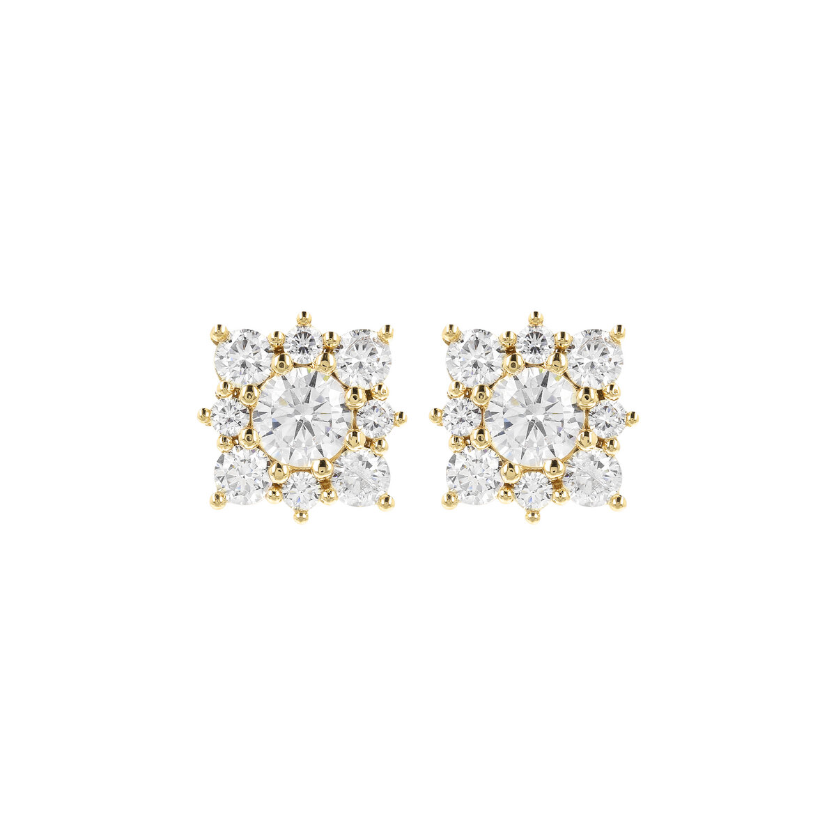 Golden Lobe Earrings with Cubic Zirconia Flower