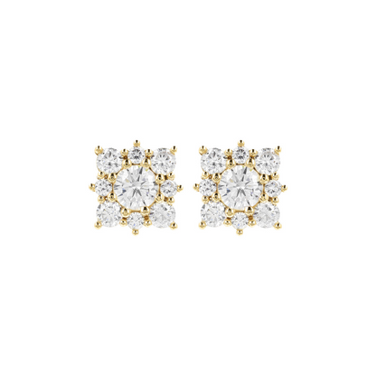 Golden Lobe Earrings with Cubic Zirconia Flower