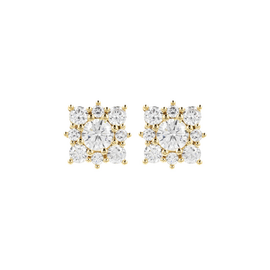 Golden Lobe Earrings with Cubic Zirconia Flower