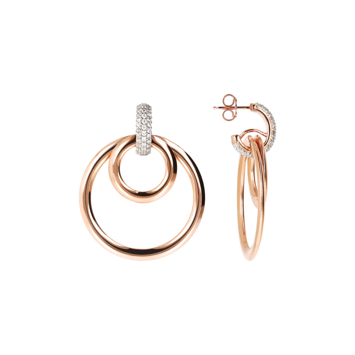 Double Circle and Pavé Pendant Earrings