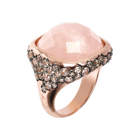 Chevalier Ring with Faceted Square Natural Stone and Pavé