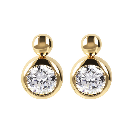 Golden Lobe Earrings with Light Point in Cubic Zirconia