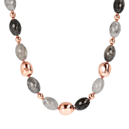 Choker Necklace with Gray Quartz and Golden Rosé Nuggets