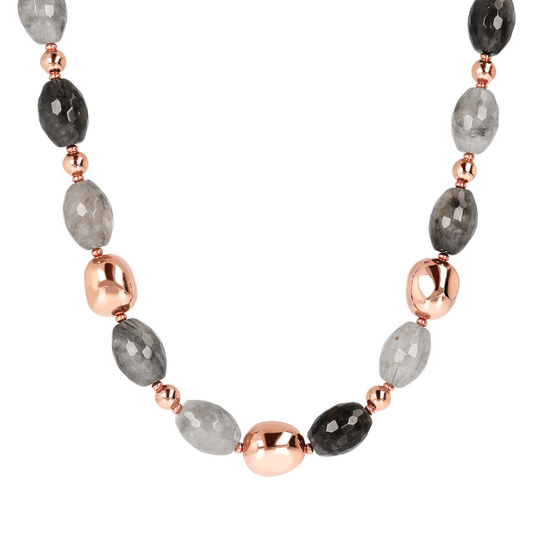 Choker Necklace with Gray Quartz and Golden Rosé Nuggets