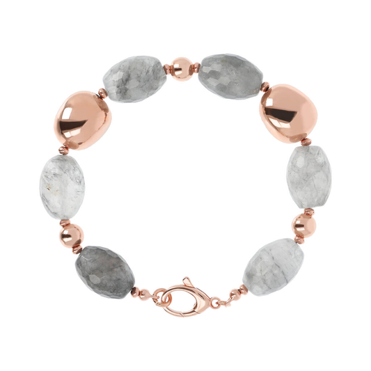 Bracelet with Gray Quartz and Golden Rosé nuggets