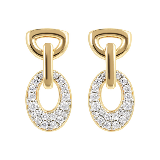 Golden Oval Pavé Earrings in Cubic Zirconia
