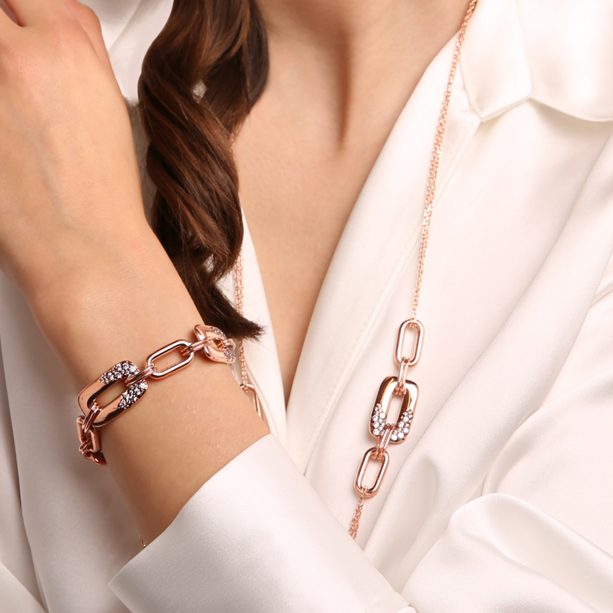 Alternate Link Bracelet with Pavé