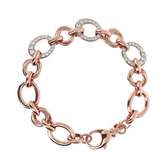 Bracelet with Round Alternating Links and Pavé Elements in Cubic Zirconia