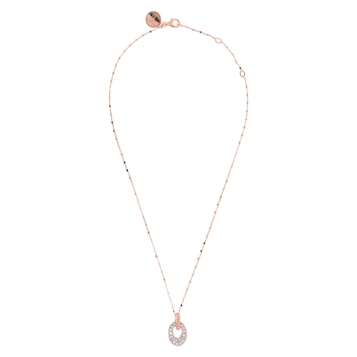 Cubic Rosary Chain Necklace with Pavé Oval Pendant in Cubic Zirconia