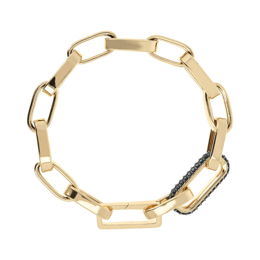 Golden Paperclip Thick Chain Bracelet with Pavé Element