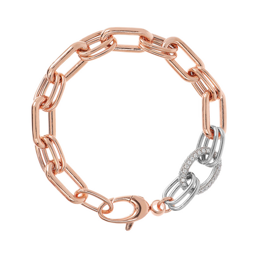 Alternate Link Bracelet with Pavé Element in Cubic Zirconia