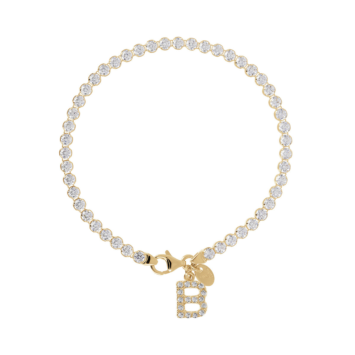 Golden Tennis Bracelet in Cubic Zirconia with Pavé Letter Pendant