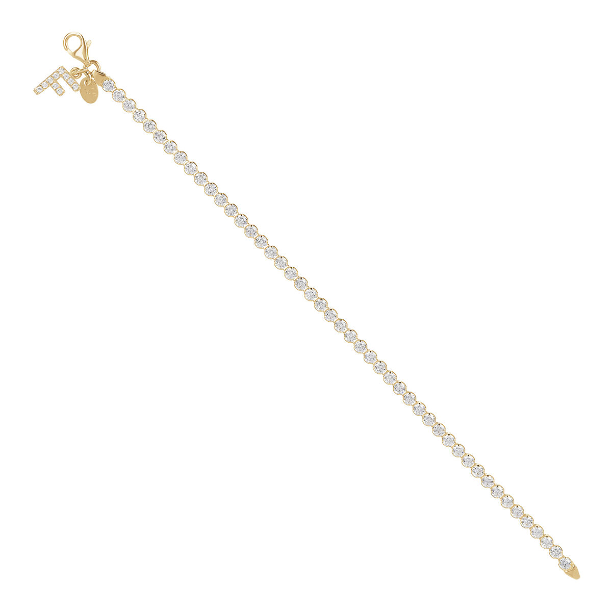 Golden Tennis Bracelet in Cubic Zirconia with Pavé Letter Pendant