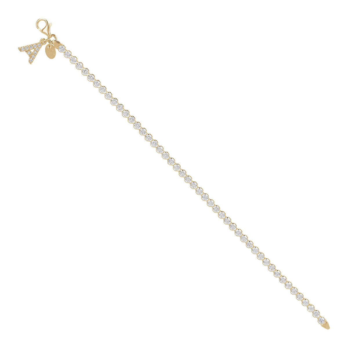 Golden Tennis Bracelet in Cubic Zirconia with Pavé Letter Pendant