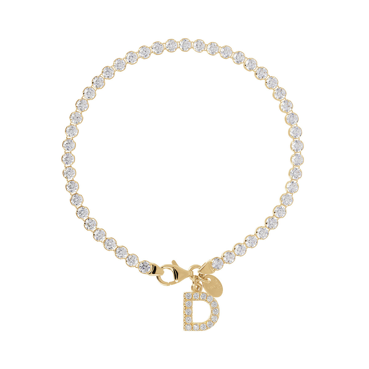 Golden Tennis Bracelet in Cubic Zirconia with Pavé Letter Pendant