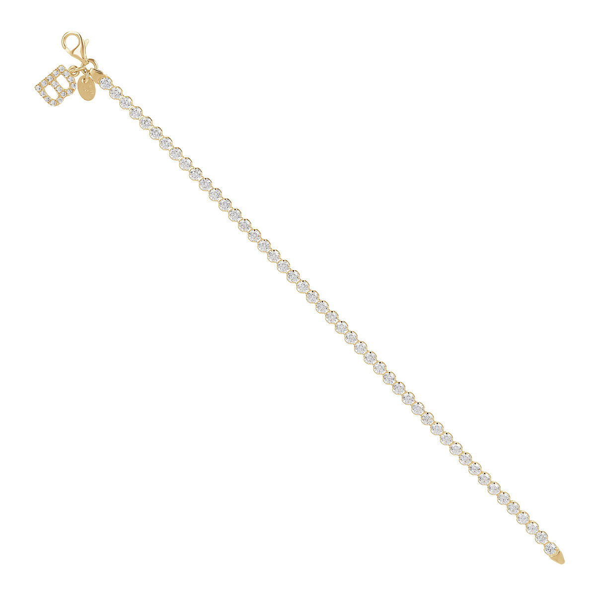 Golden Tennis Bracelet in Cubic Zirconia with Pavé Letter Pendant
