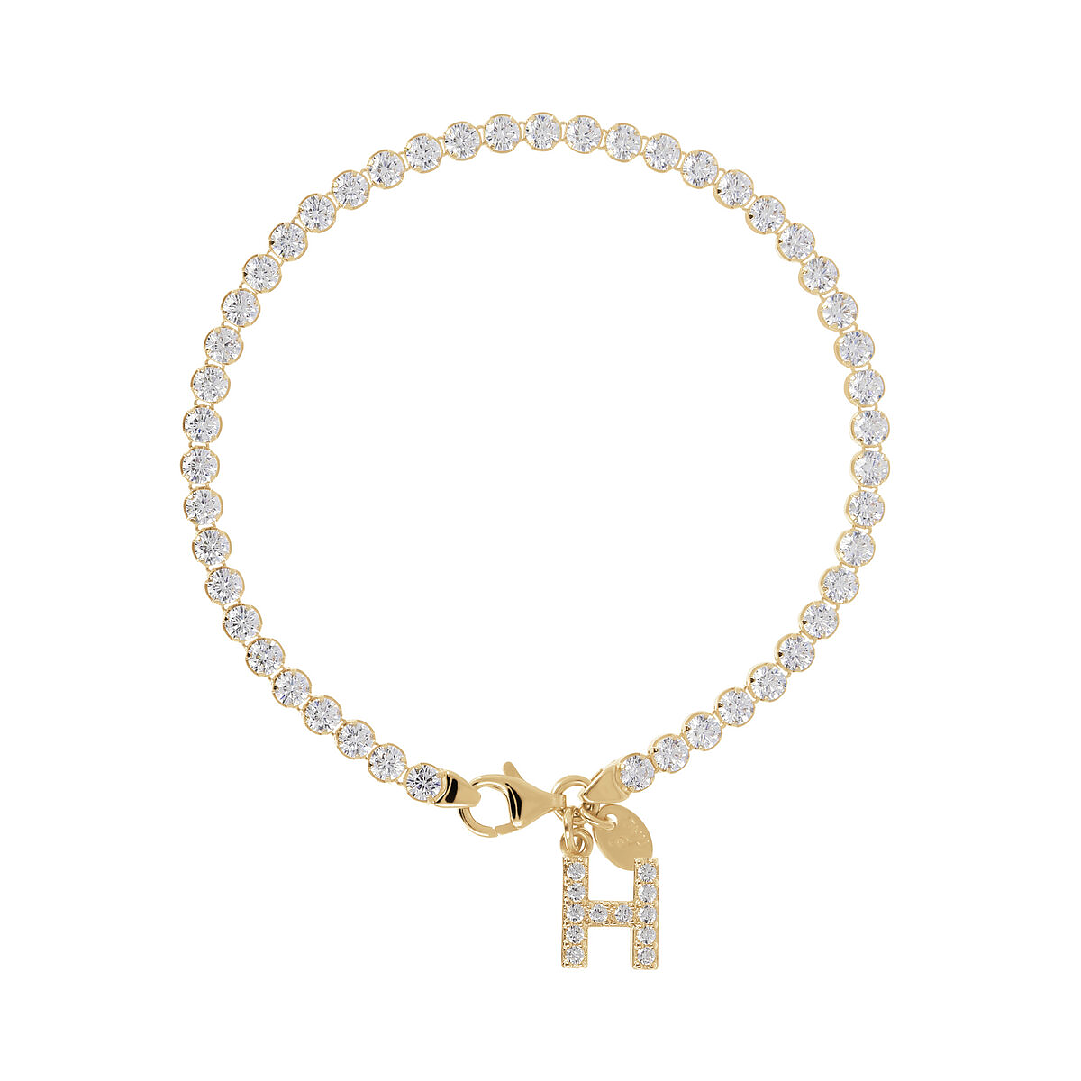 Golden Tennis Bracelet in Cubic Zirconia with Pavé Letter Pendant