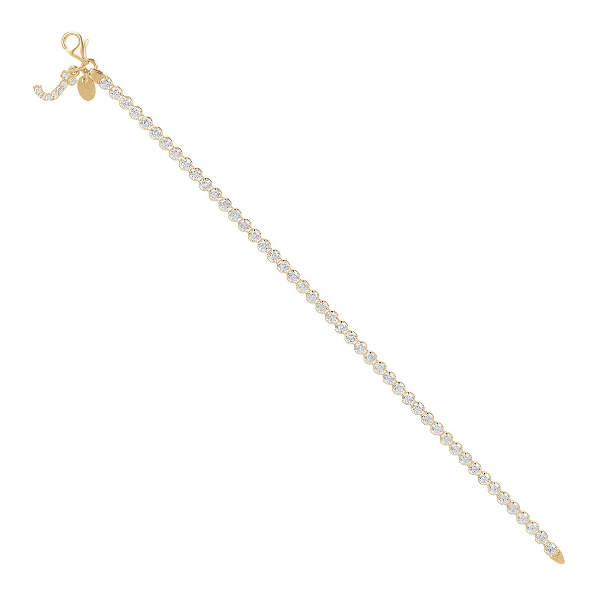 Golden Tennis Bracelet in Cubic Zirconia with Pavé Letter Pendant
