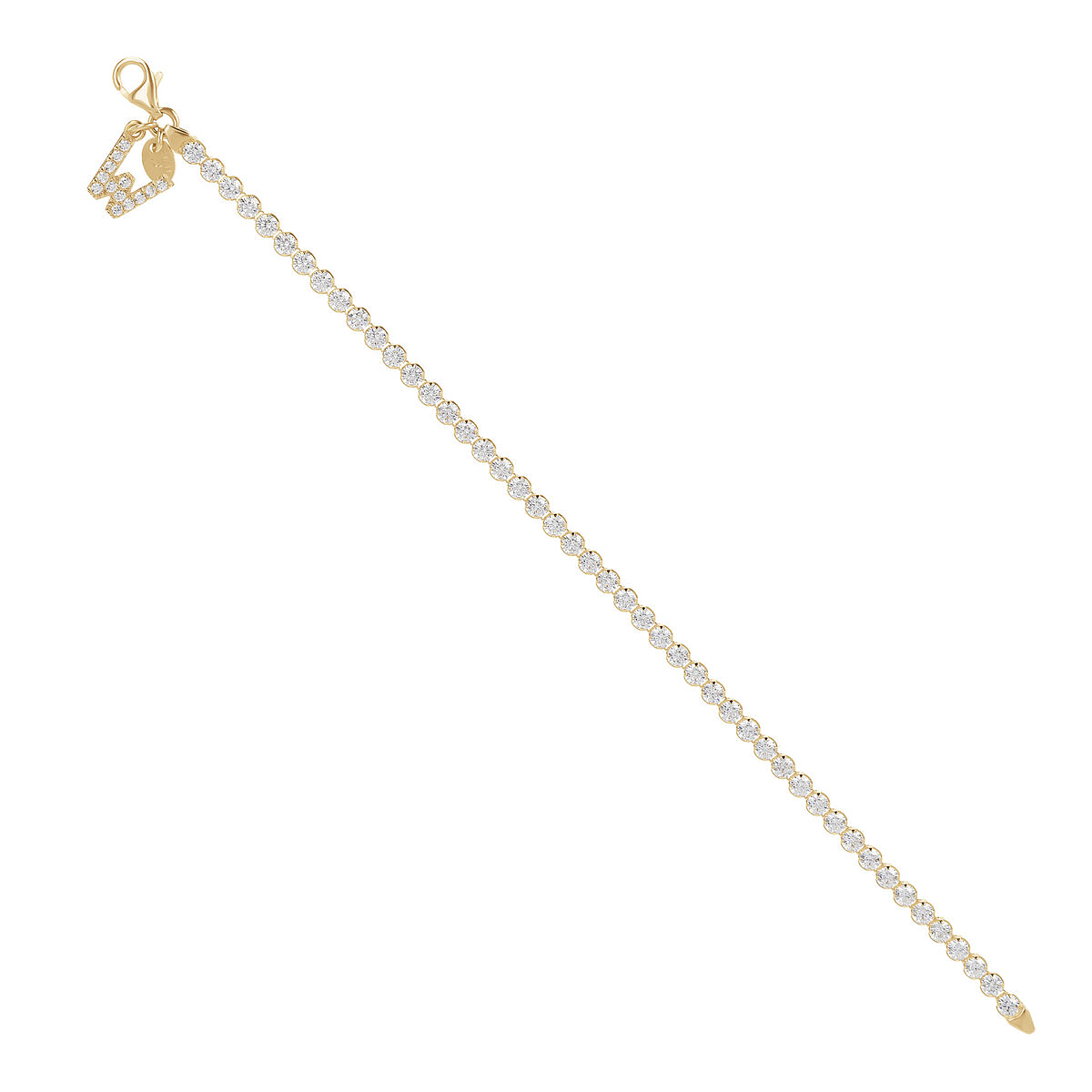 Golden Tennis Bracelet in Cubic Zirconia with Pavé Letter Pendant
