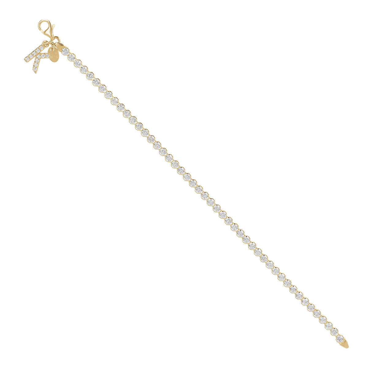 Golden Tennis Bracelet in Cubic Zirconia with Pavé Letter Pendant