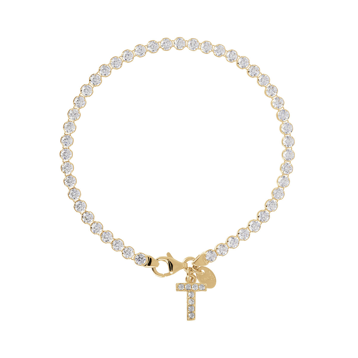 Golden Tennis Bracelet in Cubic Zirconia with Pavé Letter Pendant