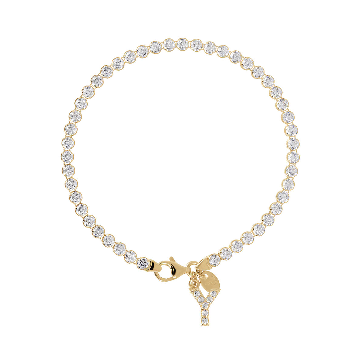 Golden Tennis Bracelet in Cubic Zirconia with Pavé Letter Pendant