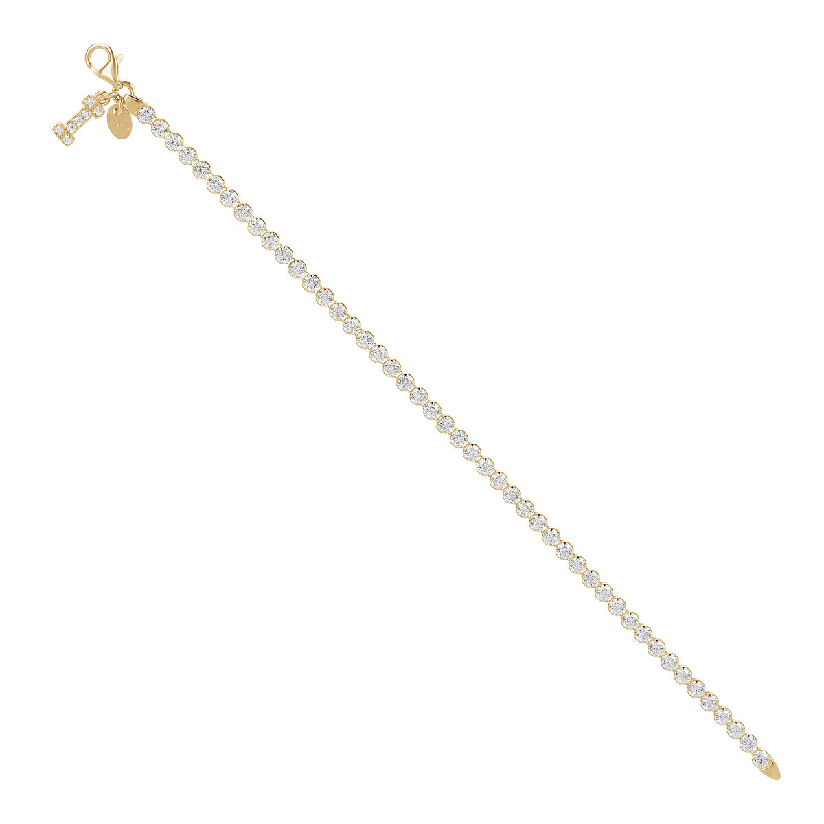 Golden Tennis Bracelet in Cubic Zirconia with Pavé Letter Pendant