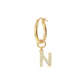 Golden Pendant Earring with Pavé Letter in Cubic Zirconia