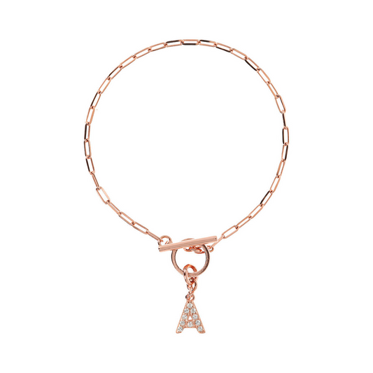 Forzatina Chain Bracelet with Pavé Letter Pendant in Cubic Zirconia