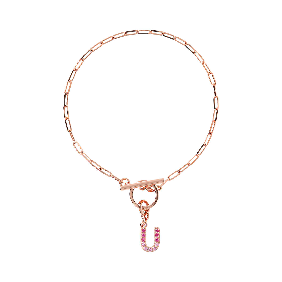 Forzatina Chain Bracelet with Pavé Letter Pendant in Cubic Zirconia
