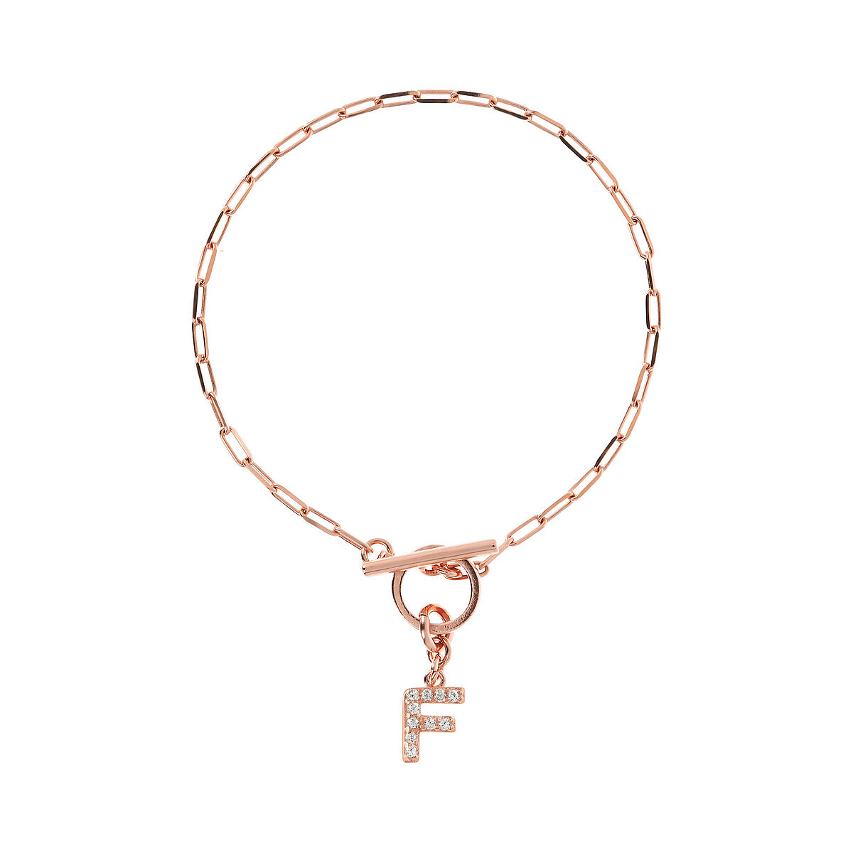 Forzatina Chain Bracelet with Pavé Letter Pendant in Cubic Zirconia