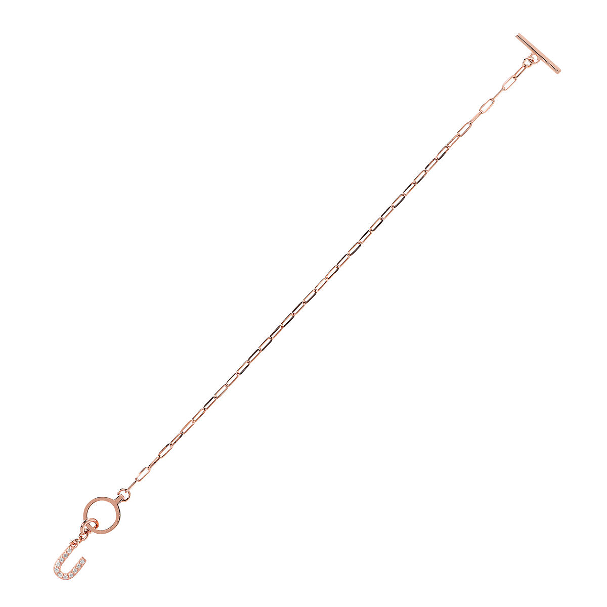 Forzatina Chain Bracelet with Pavé Letter Pendant in Cubic Zirconia
