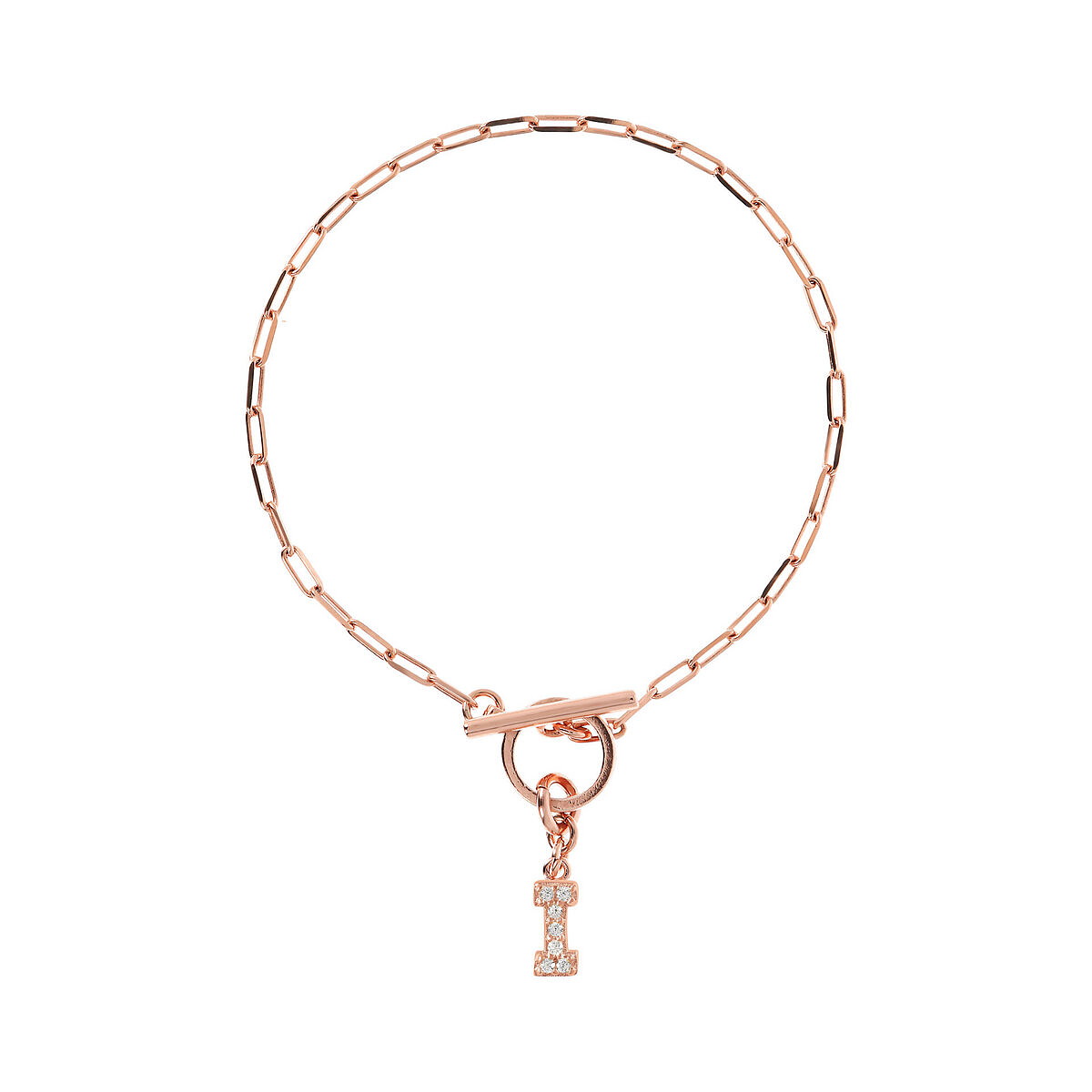 Forzatina Chain Bracelet with Pavé Letter Pendant in Cubic Zirconia