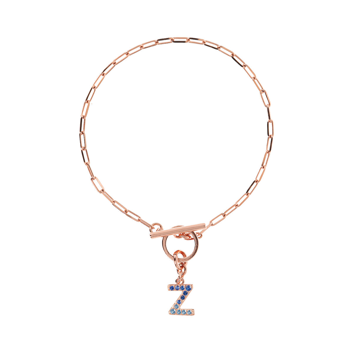 Forzatina Chain Bracelet with Pavé Letter Pendant in Cubic Zirconia