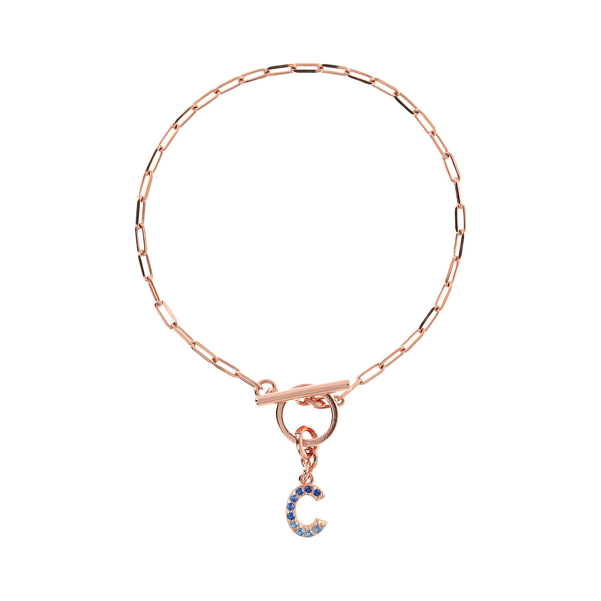 Forzatina Chain Bracelet with Pavé Letter Pendant in Cubic Zirconia