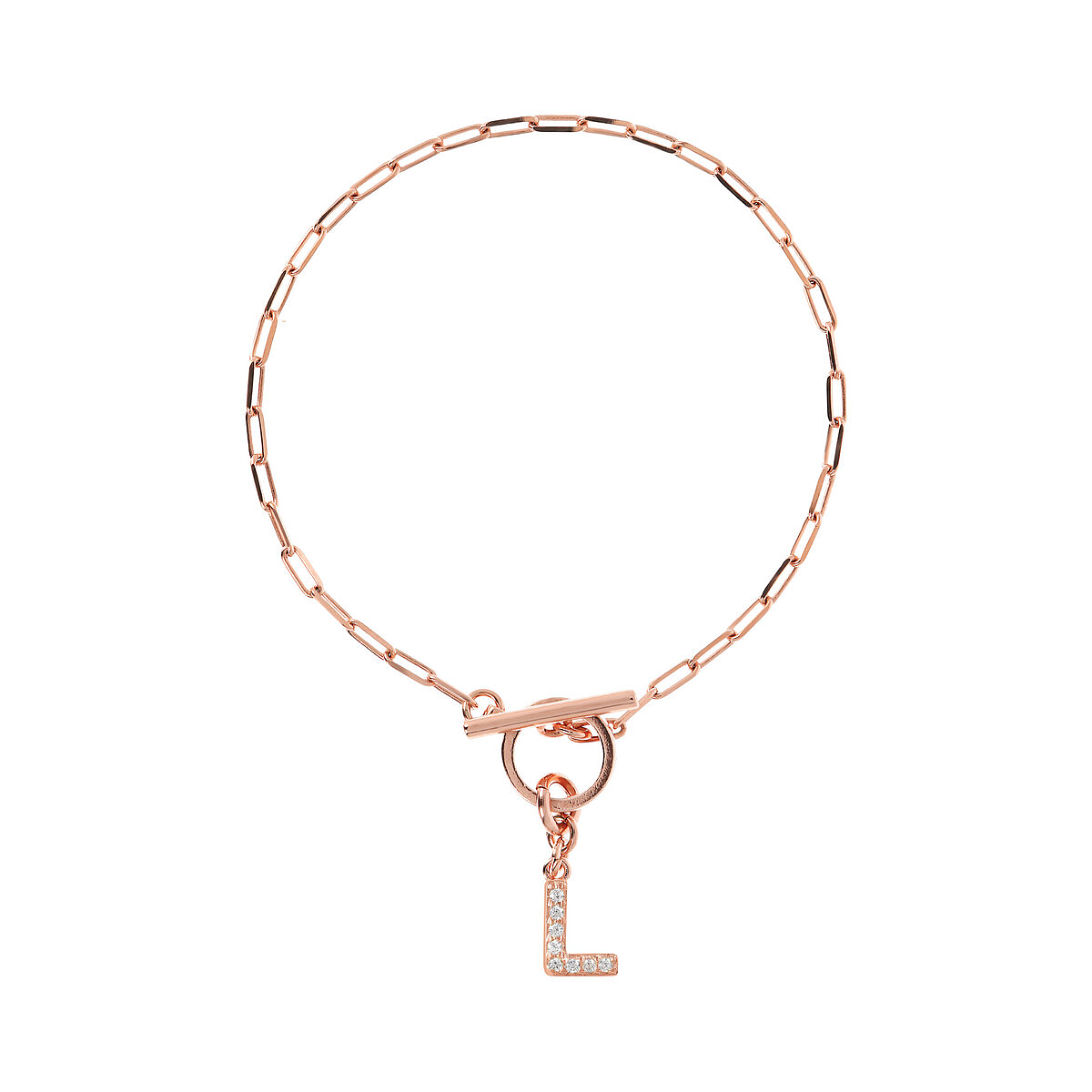 Forzatina Chain Bracelet with Pavé Letter Pendant in Cubic Zirconia