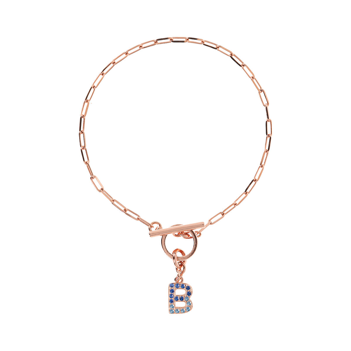Forzatina Chain Bracelet with Pavé Letter Pendant in Cubic Zirconia