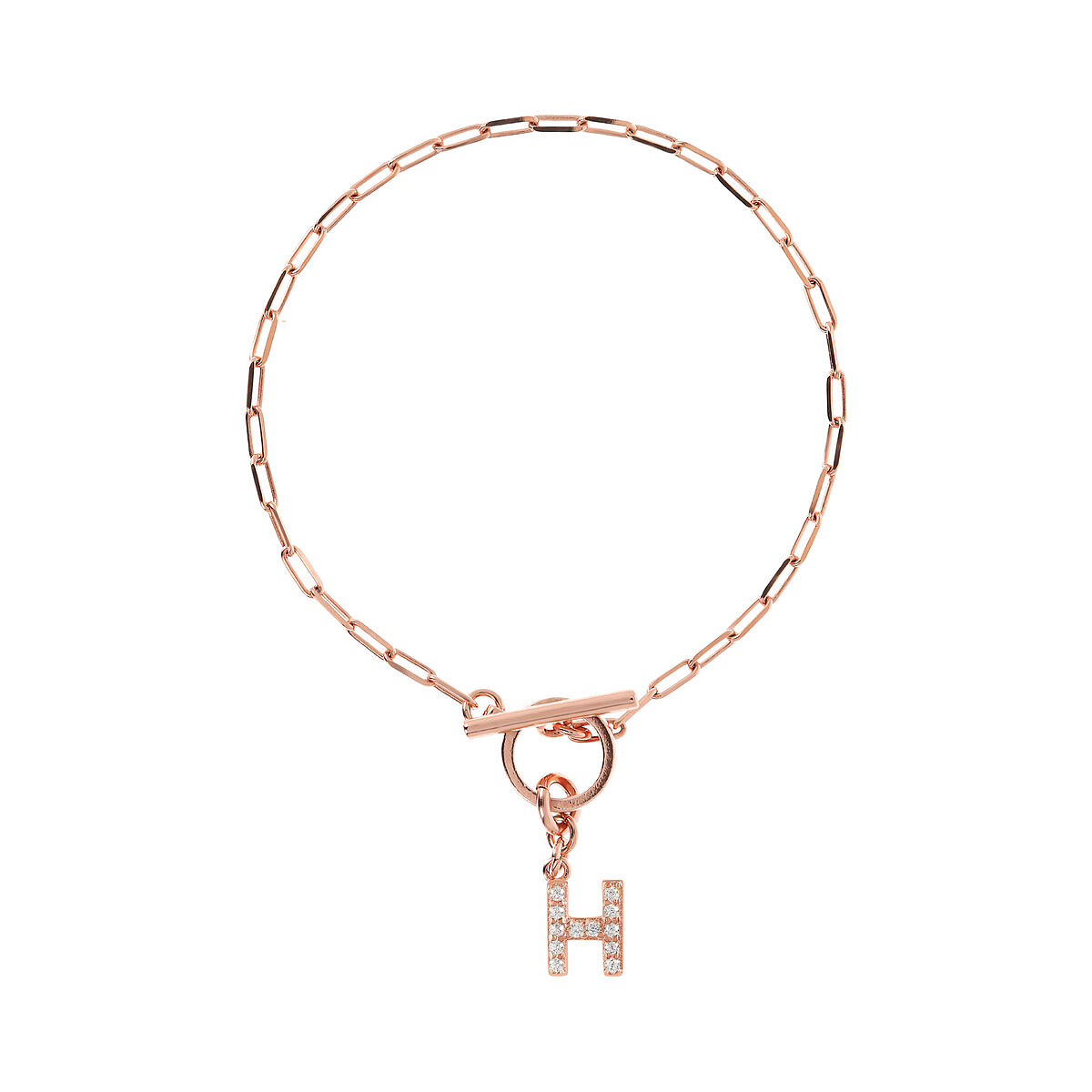 Forzatina Chain Bracelet with Pavé Letter Pendant in Cubic Zirconia