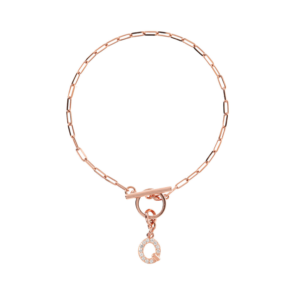 Forzatina Chain Bracelet with Pavé Letter Pendant in Cubic Zirconia