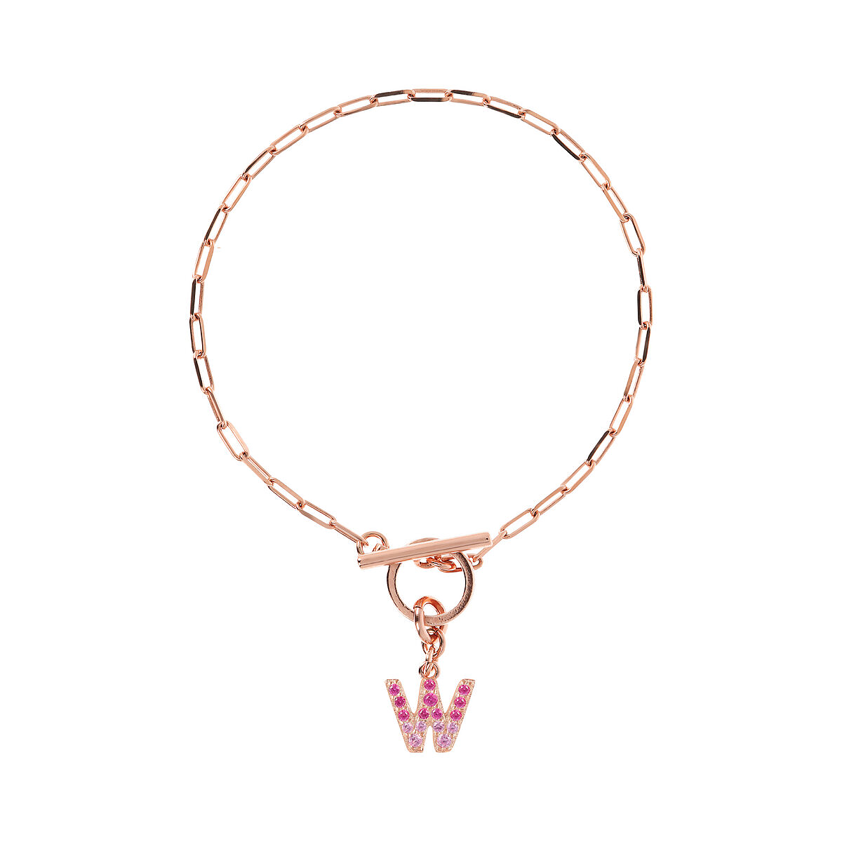 Forzatina Chain Bracelet with Pavé Letter Pendant in Cubic Zirconia