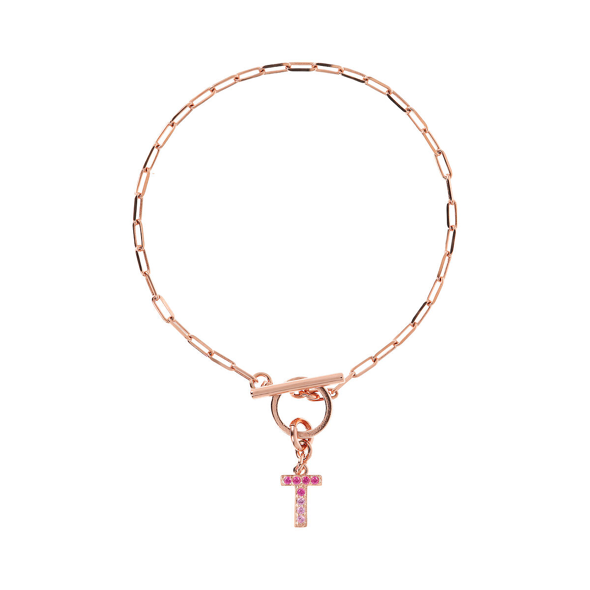 Forzatina Chain Bracelet with Pavé Letter Pendant in Cubic Zirconia